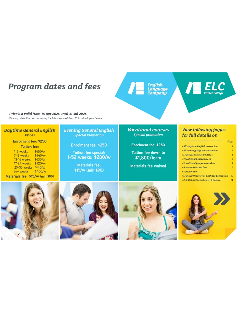 ELC Course Dates and Fees