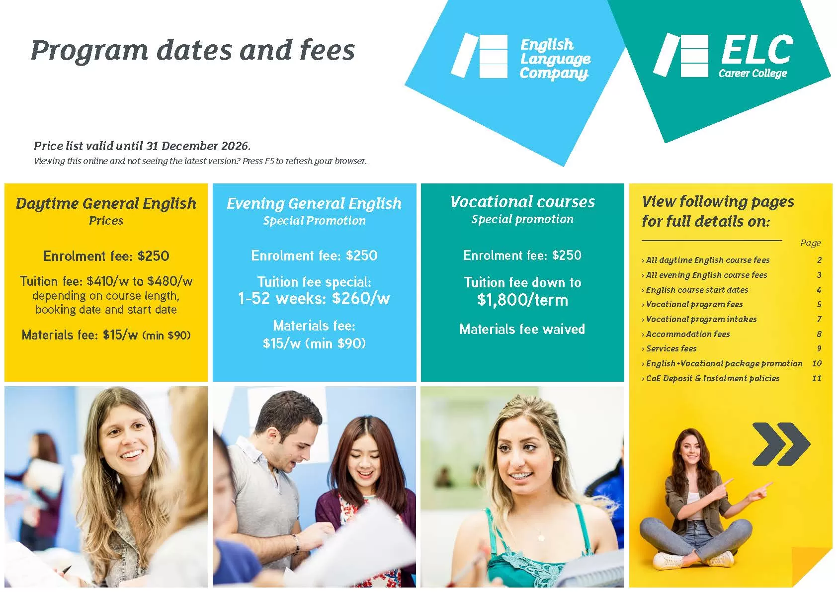 ELC Course Dates and Fees